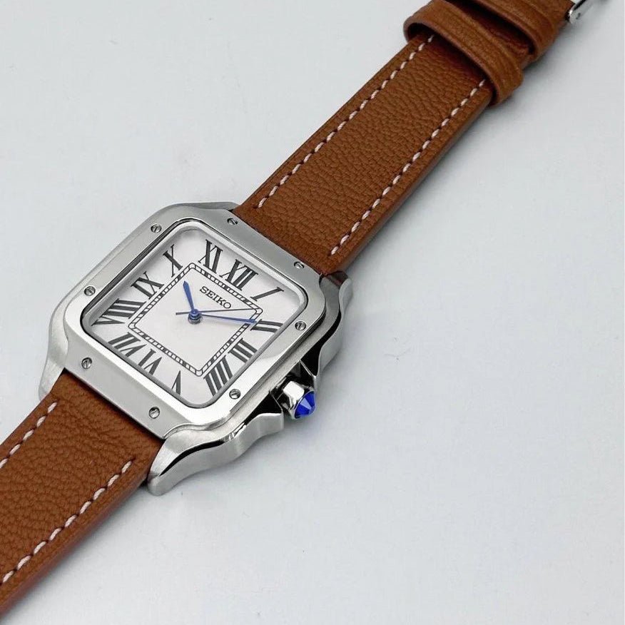 Watch Mod - SANTEIKO | SILVER | BROWN LEATHER STRAP