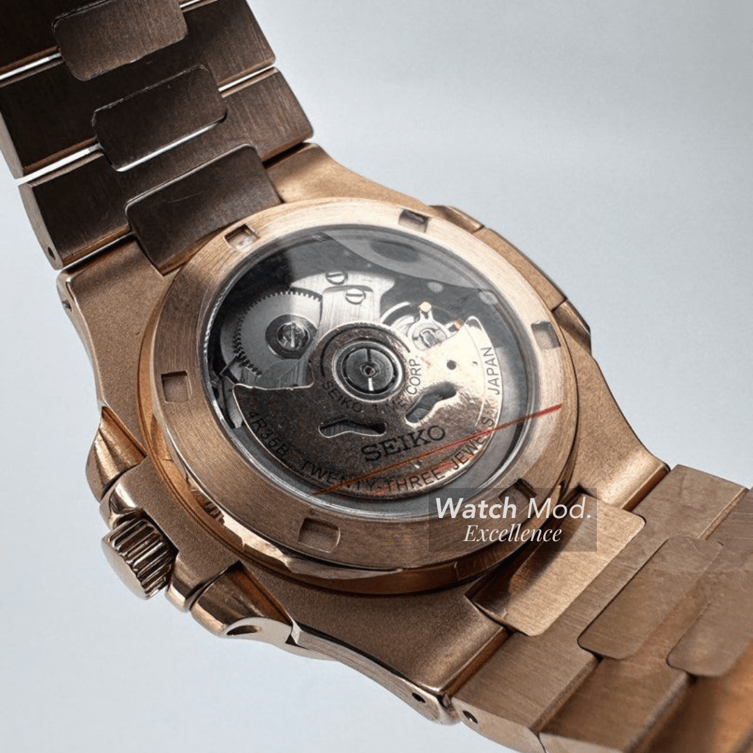 Watch Mod - Seiko Mod Nautilus | Rose Gold Brown | Heart Open