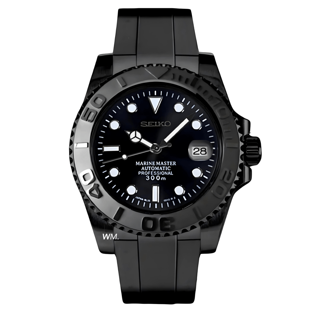 Watch Mod - SEIKOMARINER | FULL BLACK | SILICONE STRAP