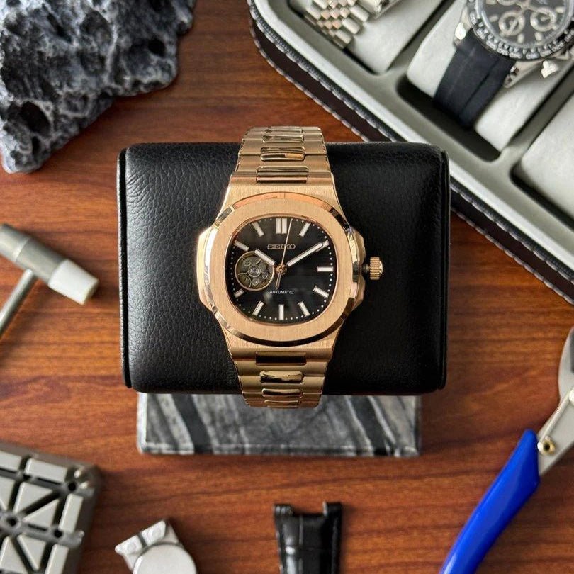 Watch Mod - NAUTILUS | ROSE GOLD | BLACK OPEN HEART