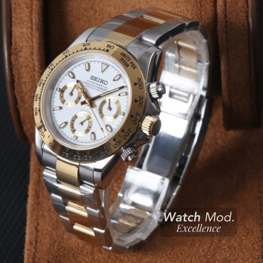 Watch Mod - Seiko Mod Daytona Silver | Gold (White)