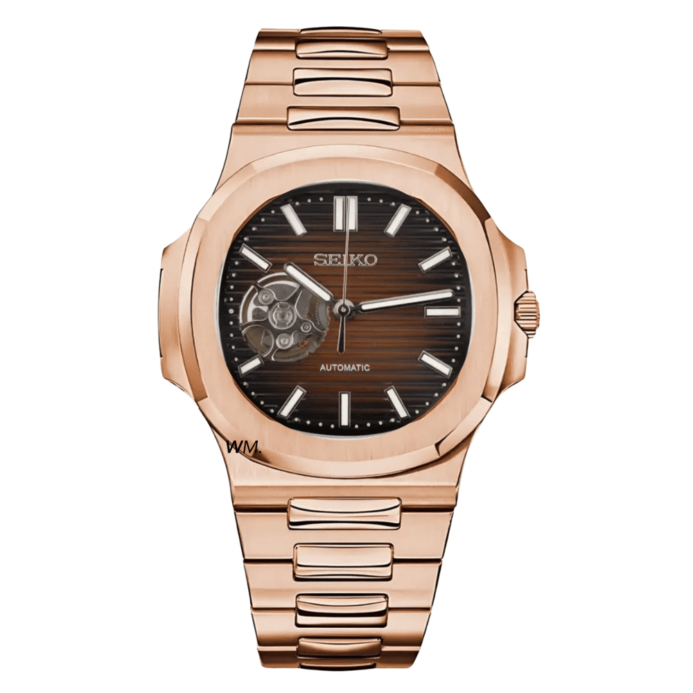 Watch Mod - Seiko Mod Nautilus | Rose Gold Brown | Heart Open