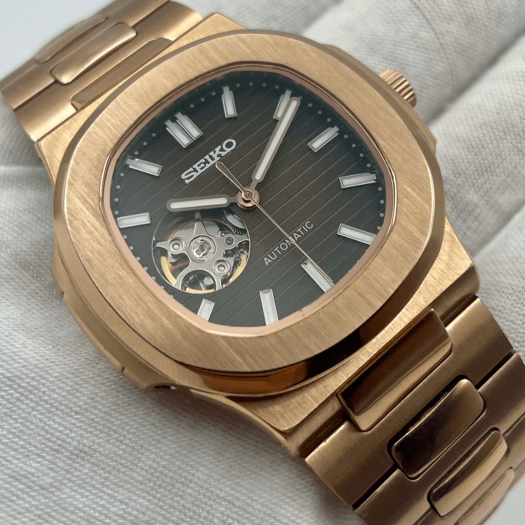 Watch Mod - Seiko Mod Nautilus | Rose Gold Brown | Heart Open